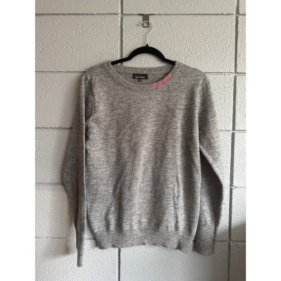 Women's Lea & Viola Embroidered Mama Crewneck Sweater in Gray size M Boho Preppy - Picture 1 of 4